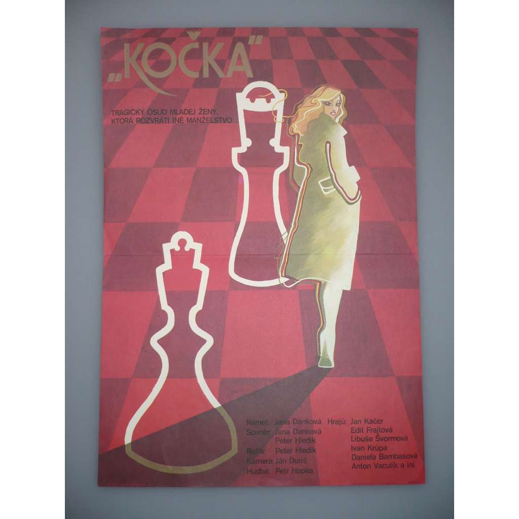 Kočka (filmový plakát, film ČSSR 1982, režie Peter Hledík, Hrají: Jan Kačer, Libuše Švormová, Edit Frajt)