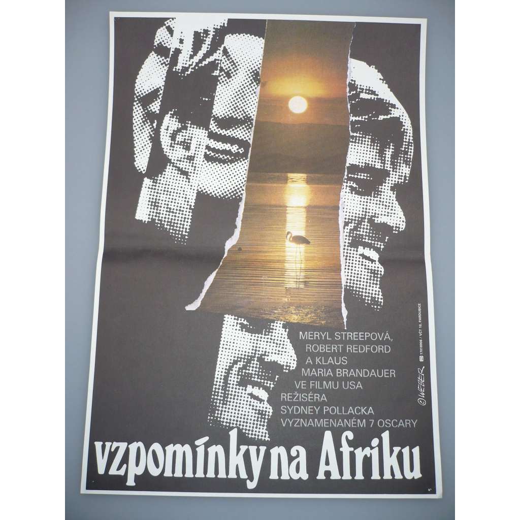 Vzpomínky na Afriku (filmový plakát, film USA 1985, režie Sydney Pollack, Hrají: Meryl Streep, Robert Redford, Klaus Maria Brandauer)
