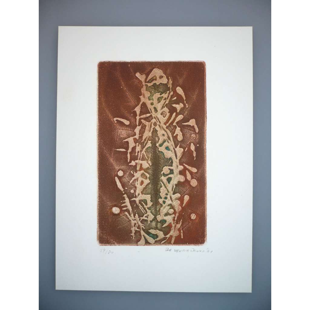 Eva Vejražková (1956) - Kaktus - Kombinovaná technika (1991), signovaná grafika