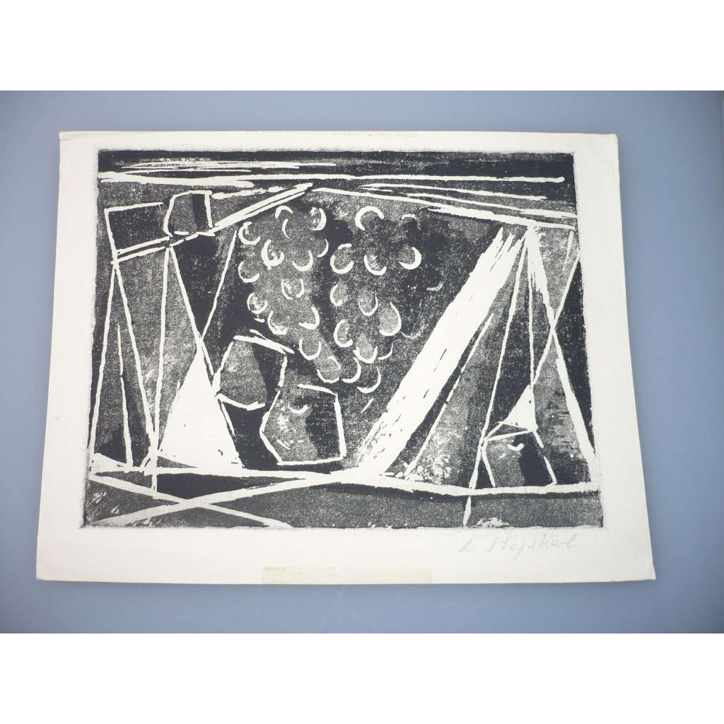 Ladislav Stejskal  (1910 - 1983) - Zátiší s vínem - Linoryt, signovaná grafika