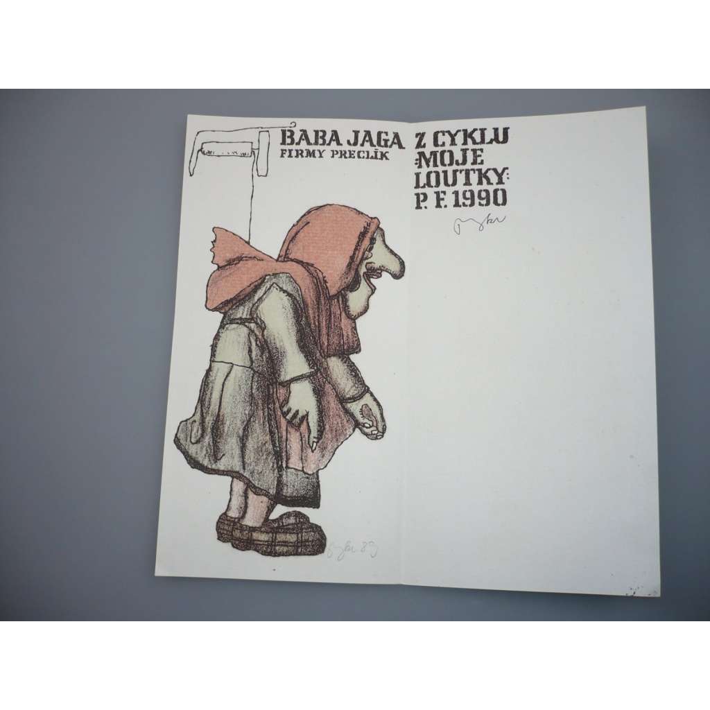 Václav Rykr (1927 - 1991) - Baba Jaga, z cyklu moje loutky PF 1990 - Litografie 1989, signovaná grafika