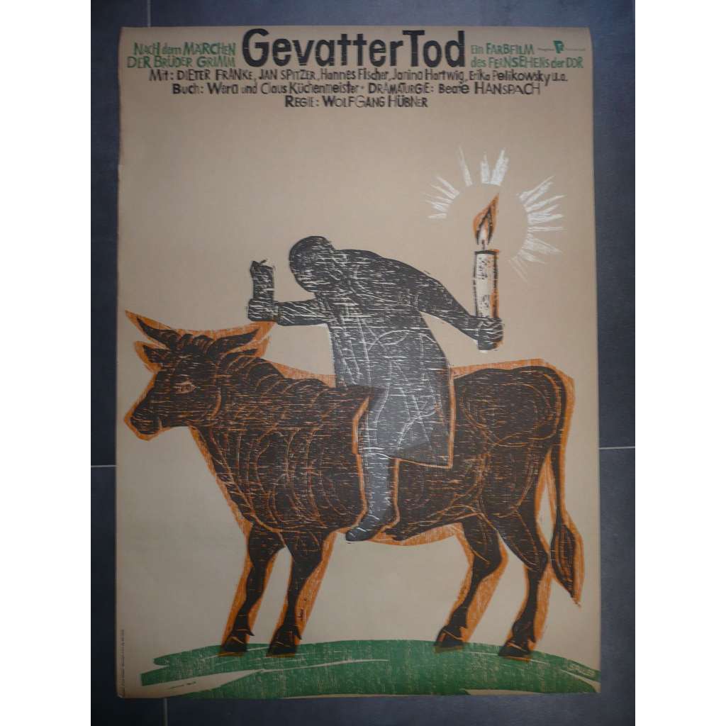 Kmotříček smrt / Gevatter Tod (filmový plakát, film NDR 1980, režie Wolfgang Hübner, Hrají: Hans-Peter Reinecke, Stefan Lisewski, Angela Brunner)