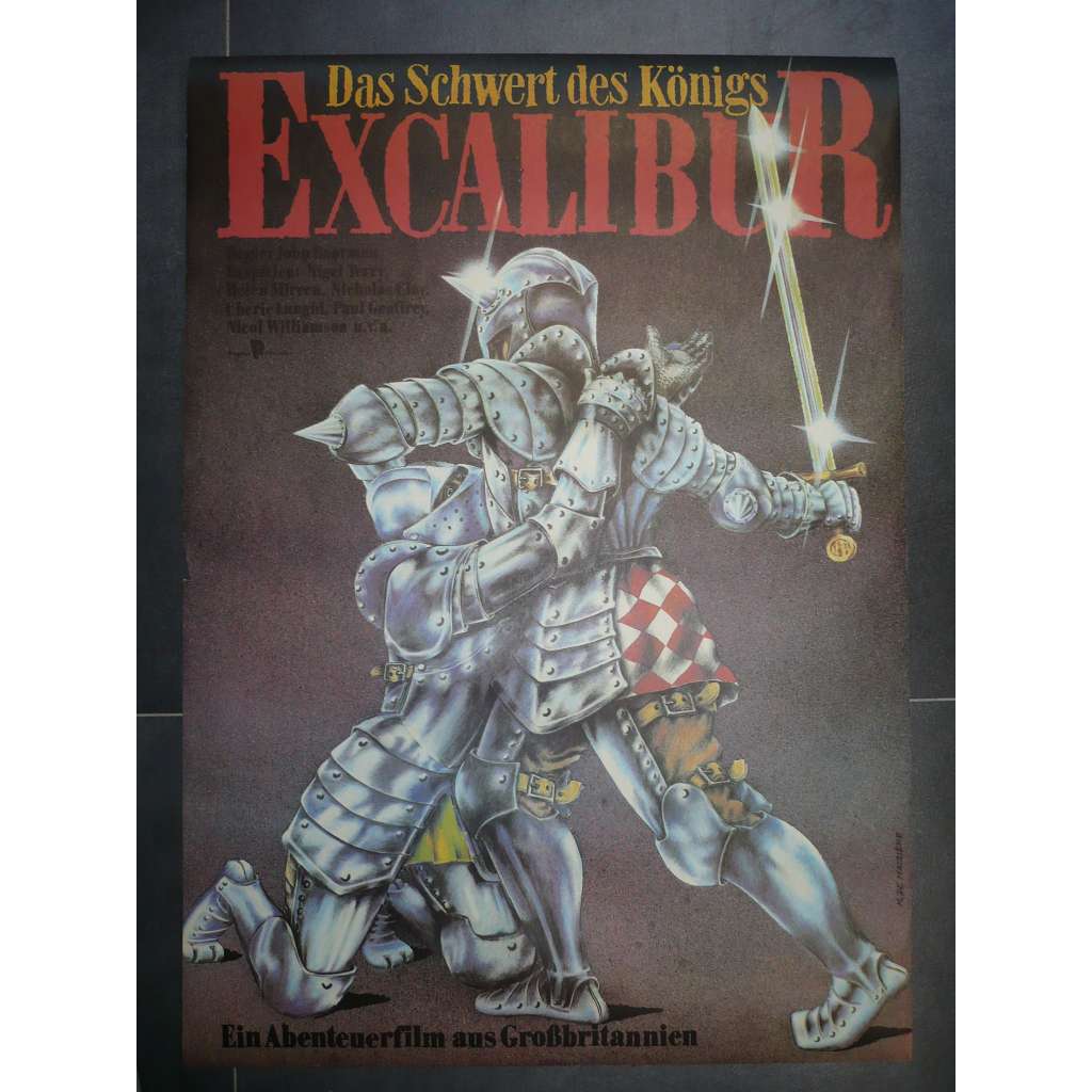 Excalibur (filmový plakát, film VB/USA 1981, režie John Boorman, Hrají: Nigel Terry, Helen Mirren, Nicholas Clay)