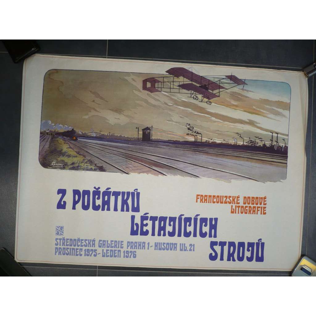 Výstava Z počátku létajících strojů - Francouzská dobová litografie - Středočeská galerie 1976 - plakát