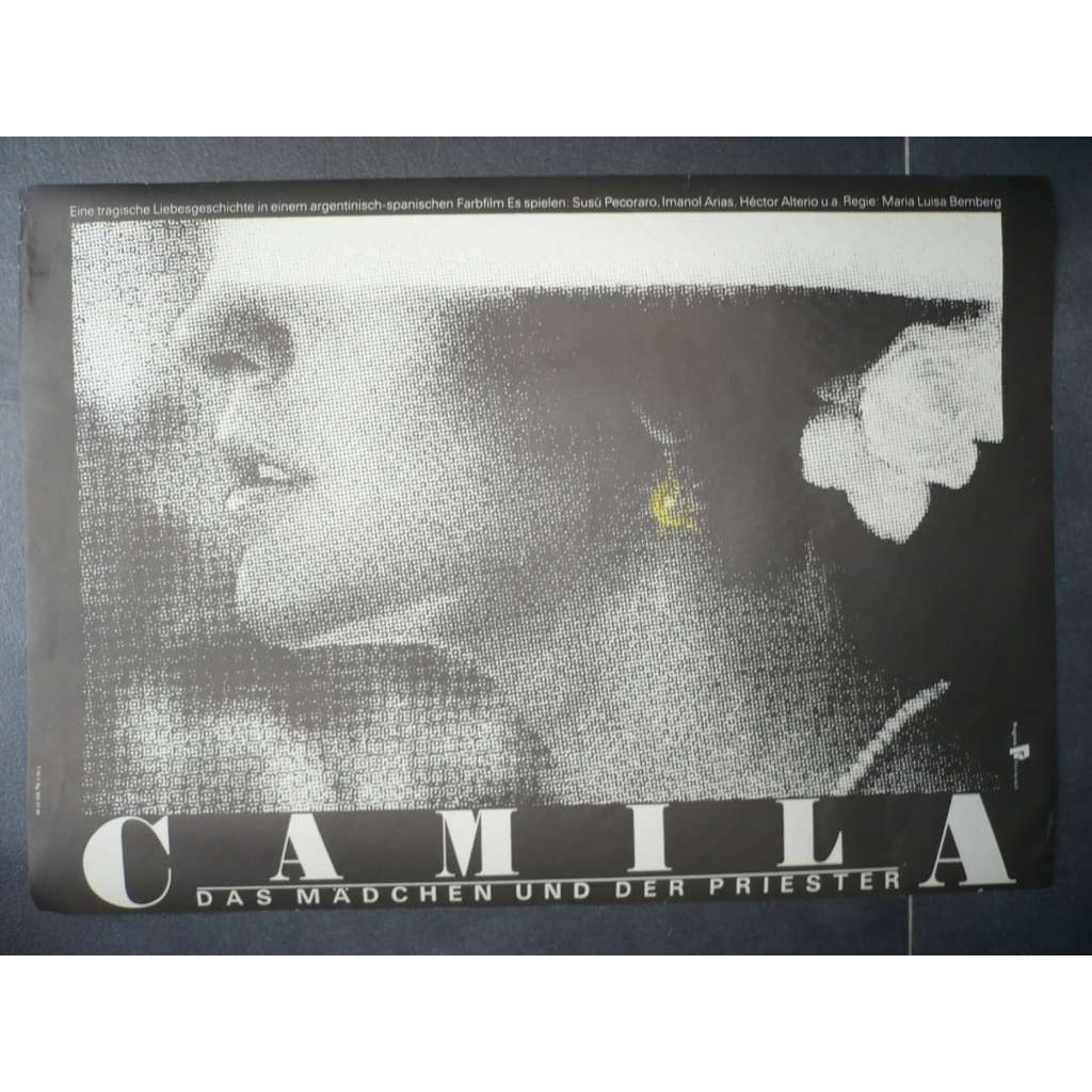 Camila – Das Mädchen und der Priester (filmový plakát, film Argentina 1984, režie María Luisa Bemberg, Hrají: Susú Pecoraro, Imanol Arias, Héctor Alterio)