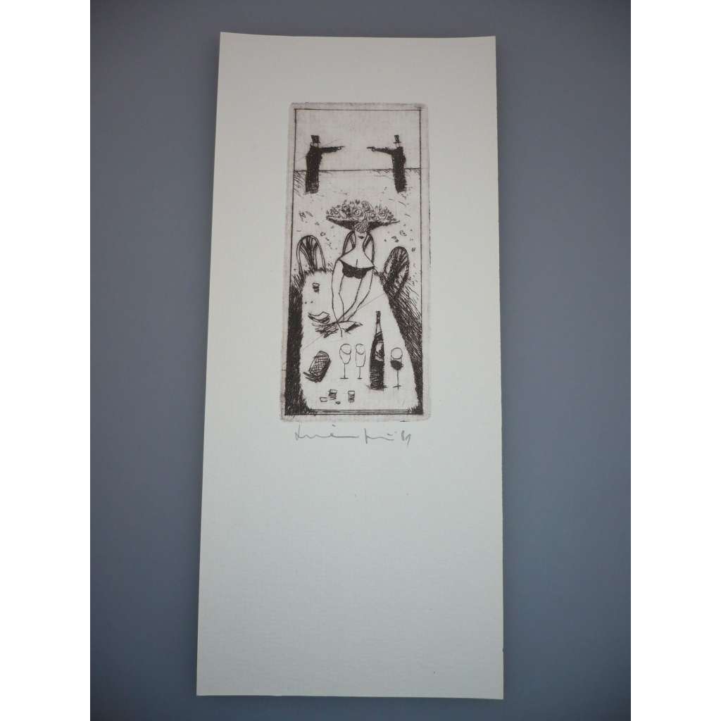 Jiří Mika (1946 - 2012) - Souboj - Suchá jehla, signovaná grafika 1981