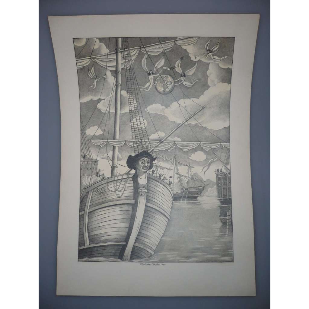 Vladislav Kaska (1945 - 2017) - Santa Maria - Kresba 1990, signovaná grafika