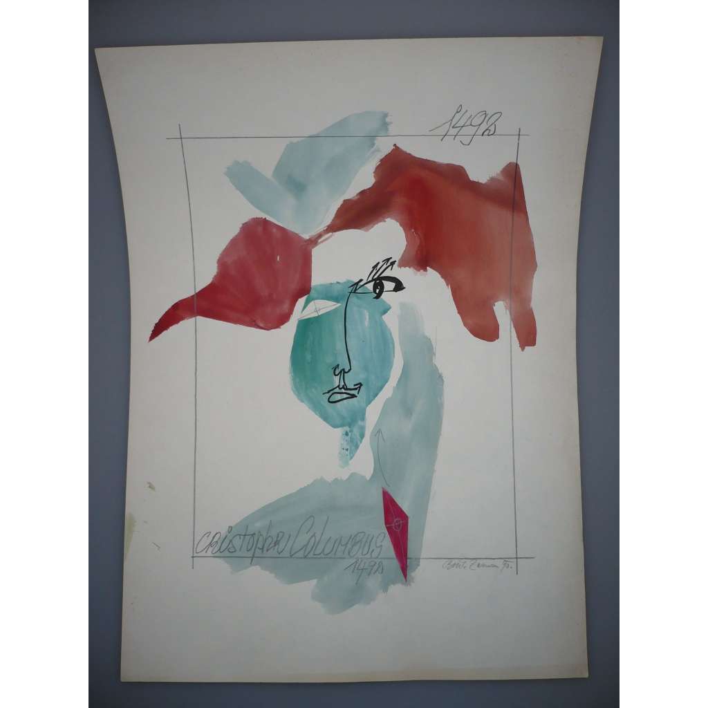 Bořek Zeman (1950 - 2014) - Kolumbus - Akvarel 1990, signovaná grafika