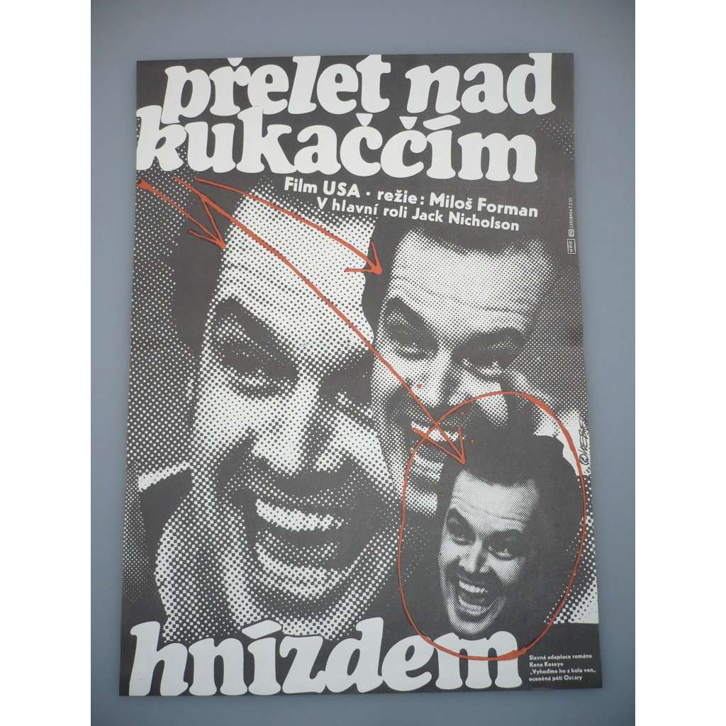 Přelet nad kukaččím hnízdem (filmový plakát, film USA 1975, režie Miloš Forman, Hrají: Jack Nicholson, Louise Fletcher, Sydney Lassick)