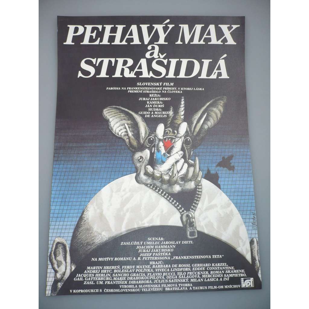 Pehavý Max a strašidlá (filmový plakát, papírová fotoska, slepka, film ČSSR, režie Juraj Jakubisko, Hrají: Martin Hrebeň, Eddie Constantine, Ferdy Mayne, Barbara De Rossi)