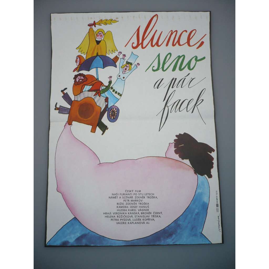 Slunce, seno a pár facek (filmový plakát, papírová fotoska, slepka, film ČSSR 1989, režie Zdeněk Troška, Hrají: Helena Růžičková, Stanislav Tříska, Veronika Kánská)