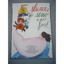 Slunce, seno a pár facek (filmový plakát, papírová fotoska, slepka, film ČSSR 1989, režie Zdeněk Troška, Hrají: Helena Růžičková, Stanislav Tříska, Veronika Kánská)