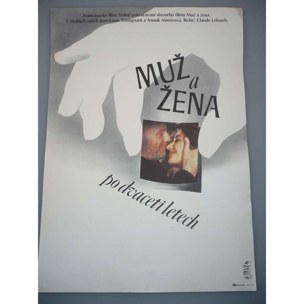 Muž a žena po 20 letech (filmový plakát, film Francie 1986, režie Claude Lelouch, Hrají: Anouk Aimée, Jean-Louis Trintignant, Richard Berry)