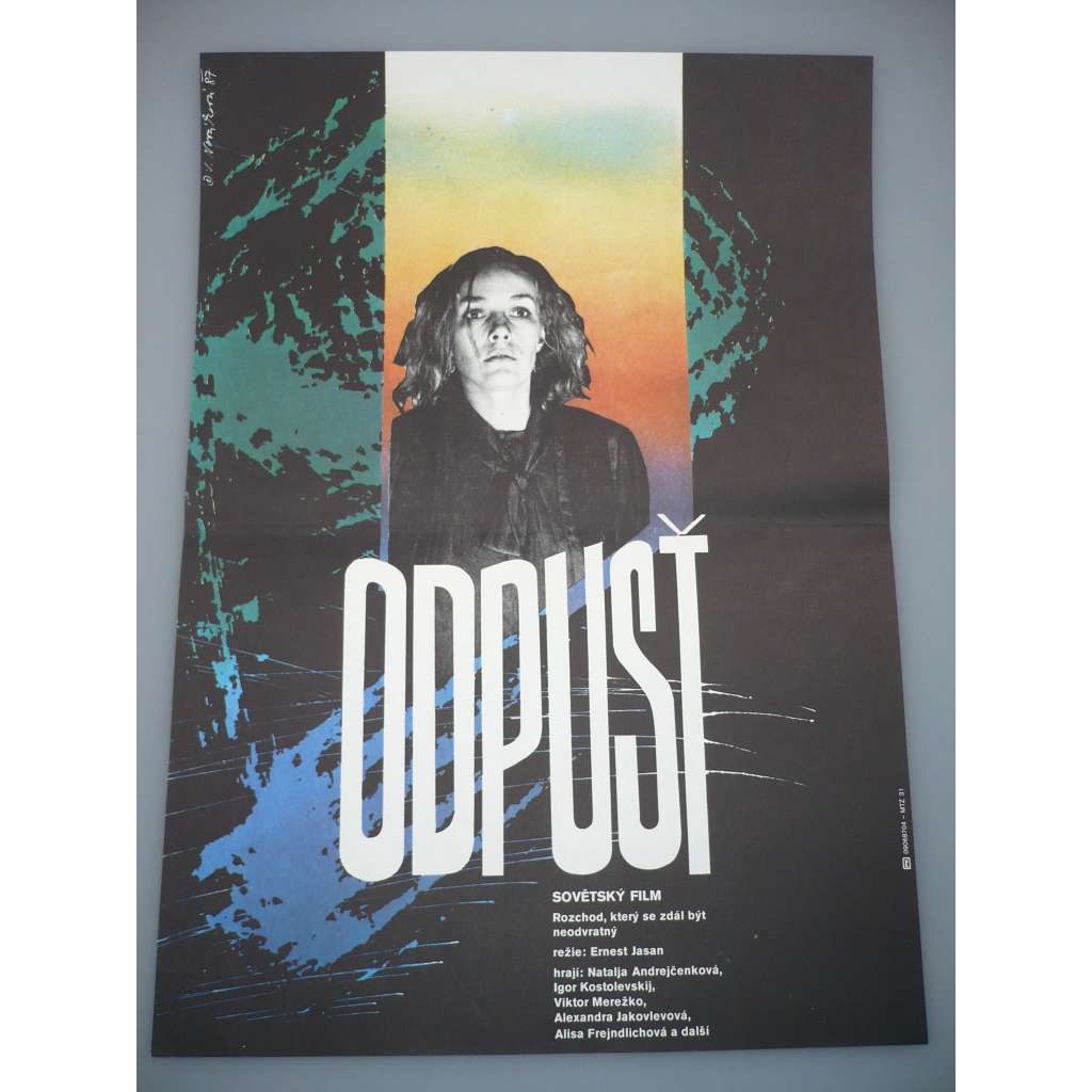 Odpusť (filmový plakát, film SSSR 1986, režie Ernest Yasan, Hrají: Natalja Andrejčenko, Igor Kostolevskij, Vladimir Meňšov)