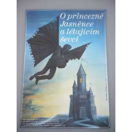 O princezně Jasněnce a létajícím ševci (filmový plakát, papírová fotoska, slepka, film ČSSR 1987, režie Zdeněk Troška, Hrají: Jan Potměšil, Michaela Kuklová, Helena Růžičková)