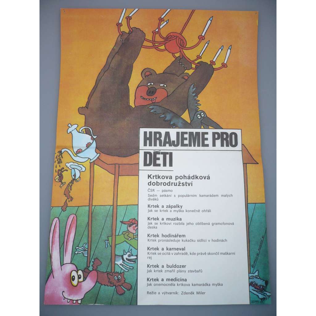 Hrajeme pro děti - pásmo československých filmů (filmový plakát, pohádky ČSSR 1980, filmy: Krtkova dobrodružství, Krtek a zápalky, Krtek a muzika, Krtek hodinářem, Krtek a karneval)