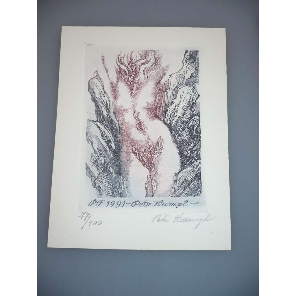 Petr Hampl (1943) - Novoročenka 1991 - Lept, signovaná grafika