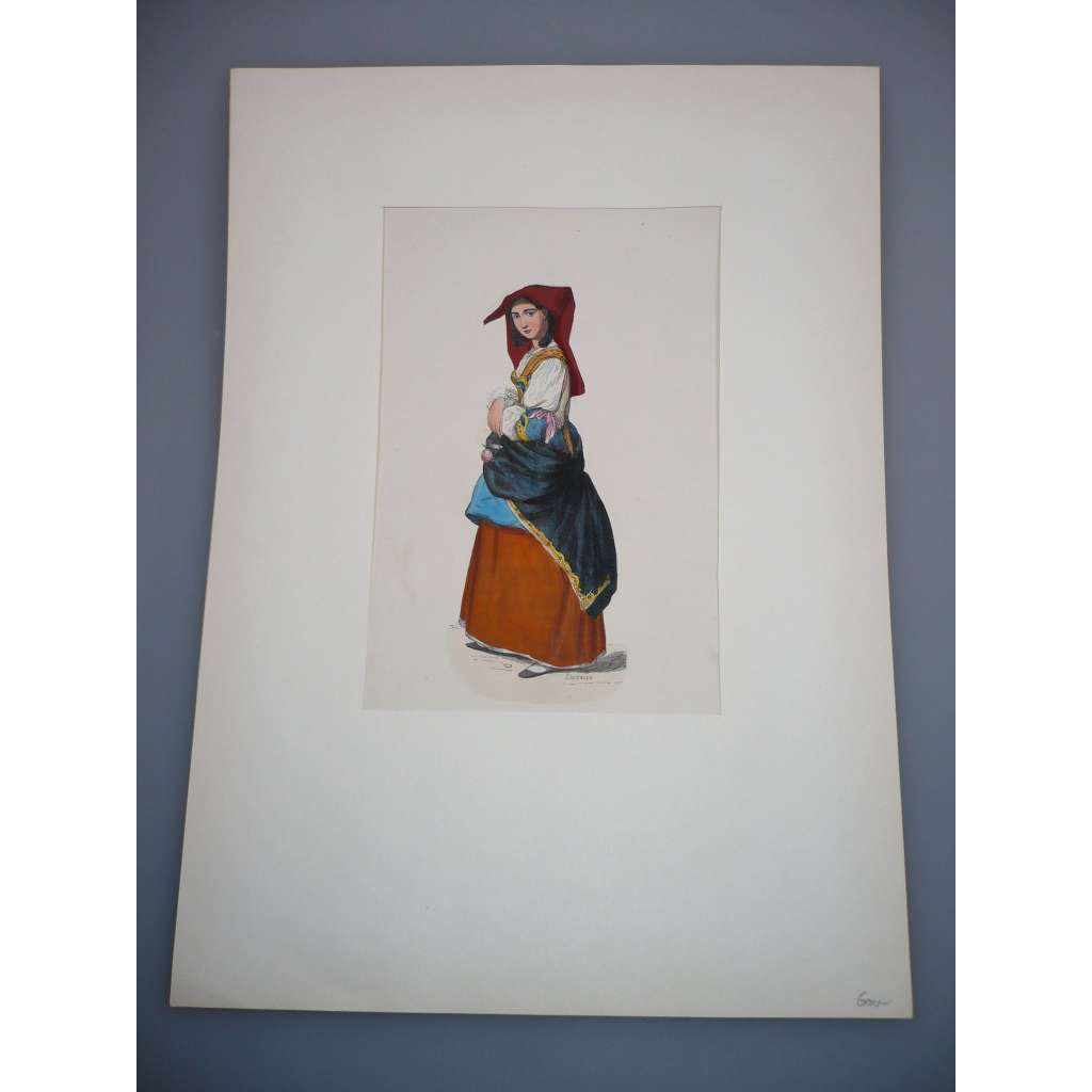 Kroje národů světa - Akvarel kolem roku 1900, grafika, Itálie