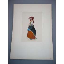 Kroje národů světa - Akvarel kolem roku 1900, grafika, Itálie