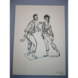Jiří Jaroslav Janeček (1932) - Hallo Broadway - Kresba tuší, signovaná grafika