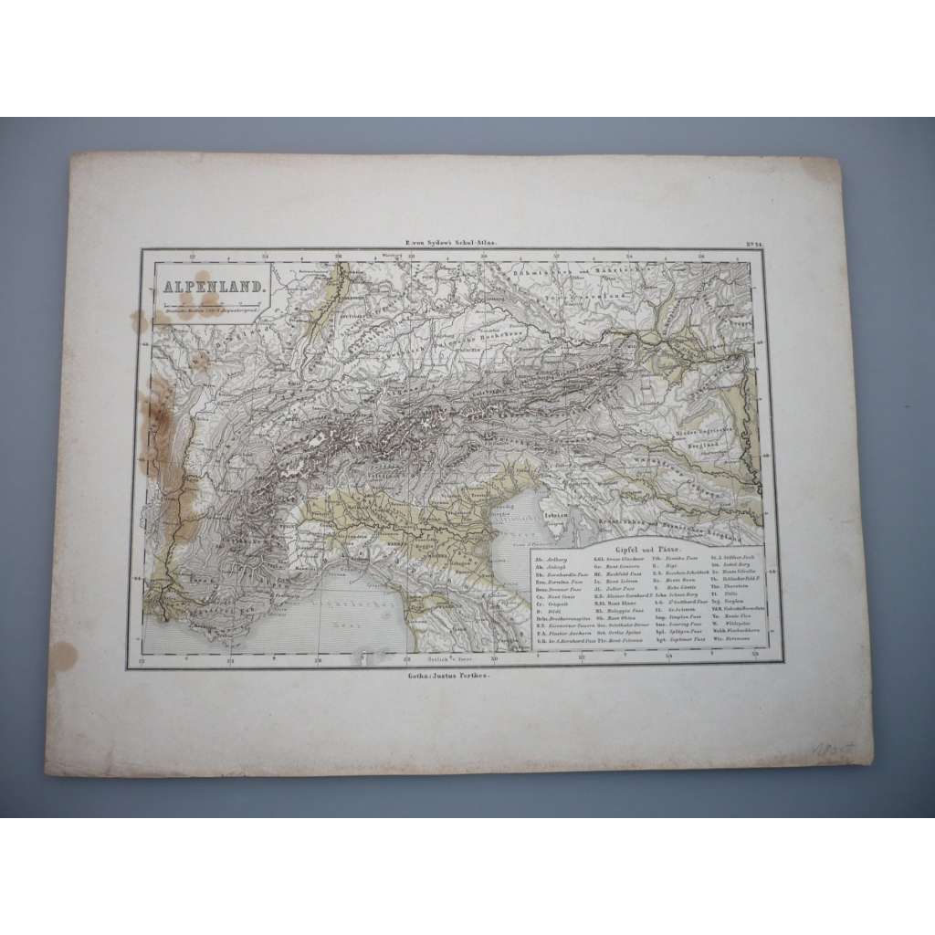 Alpské země - list z atlasu Sydow s Schul-Atlas - vyd. Justus Perthes Gotha (cca 1880)