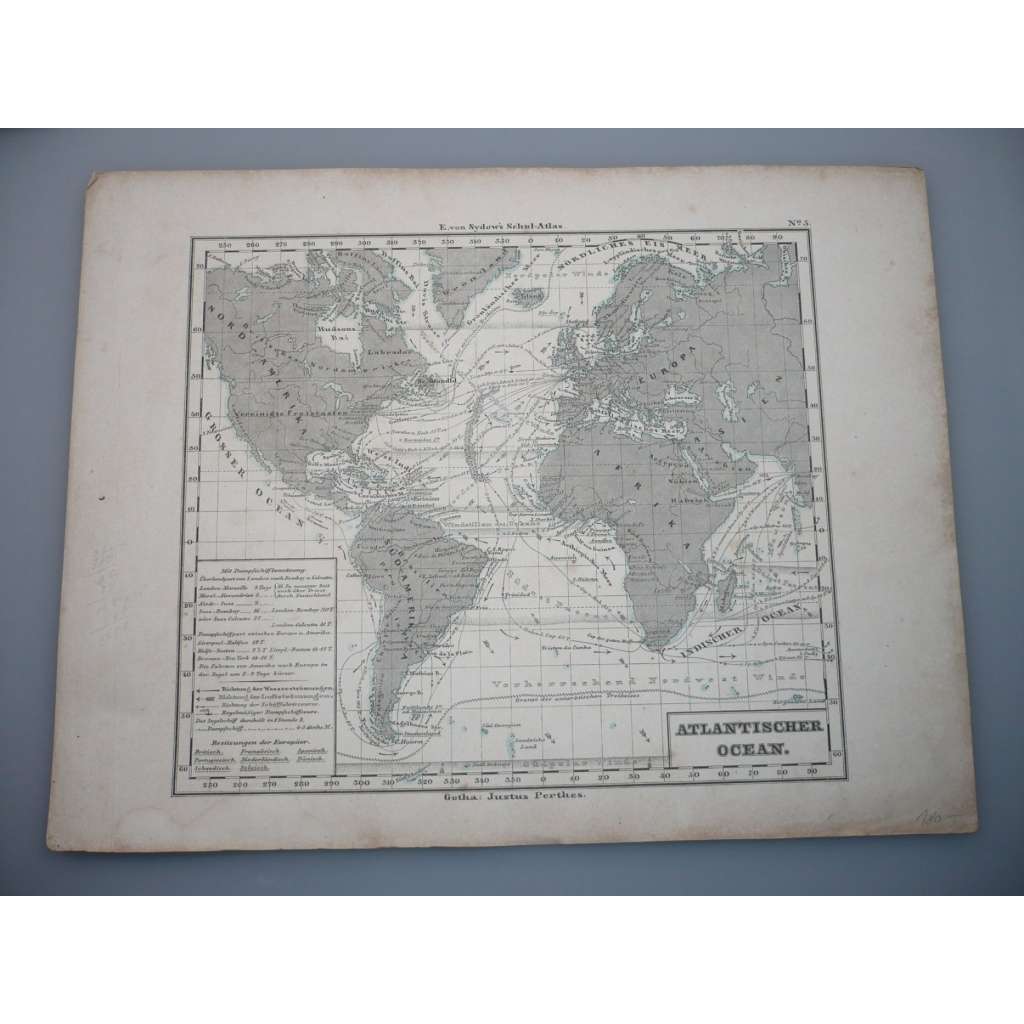 Atlantický oceán - list z atlasu Sydow s Schul-Atlas - vyd. Justus Perthes Gotha (cca 1880)