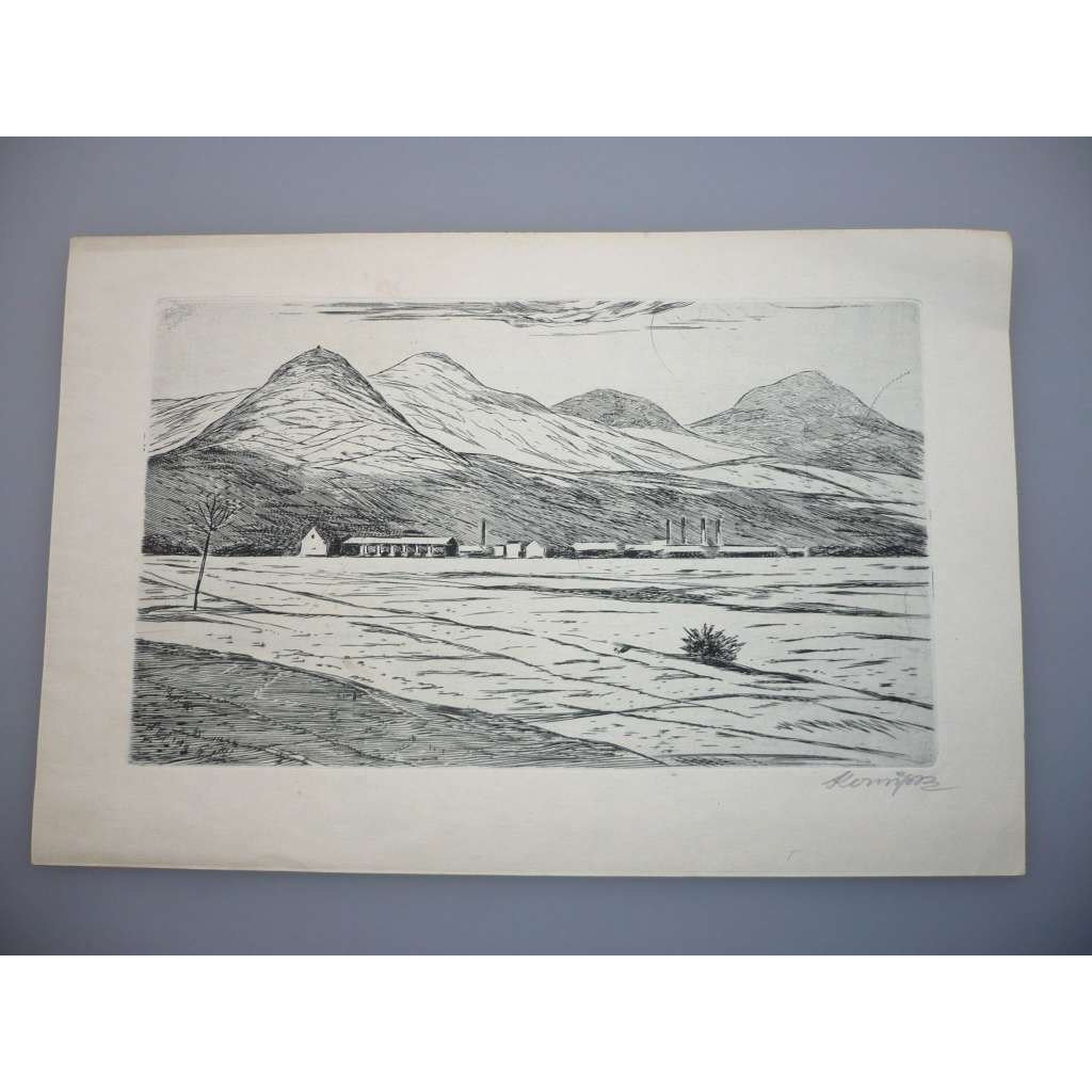 Jan Konůpek (1883 - 1950) - Továrna pod horami - Lept, signovaná grafika