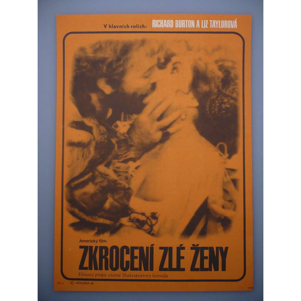 Zkrocení zlé ženy (filmový plakát, film Itálie / USA 1967, režie Franco Zeffirelli, Hrají: Elizabeth Taylor, Richard Burton, Cyril Cusack)