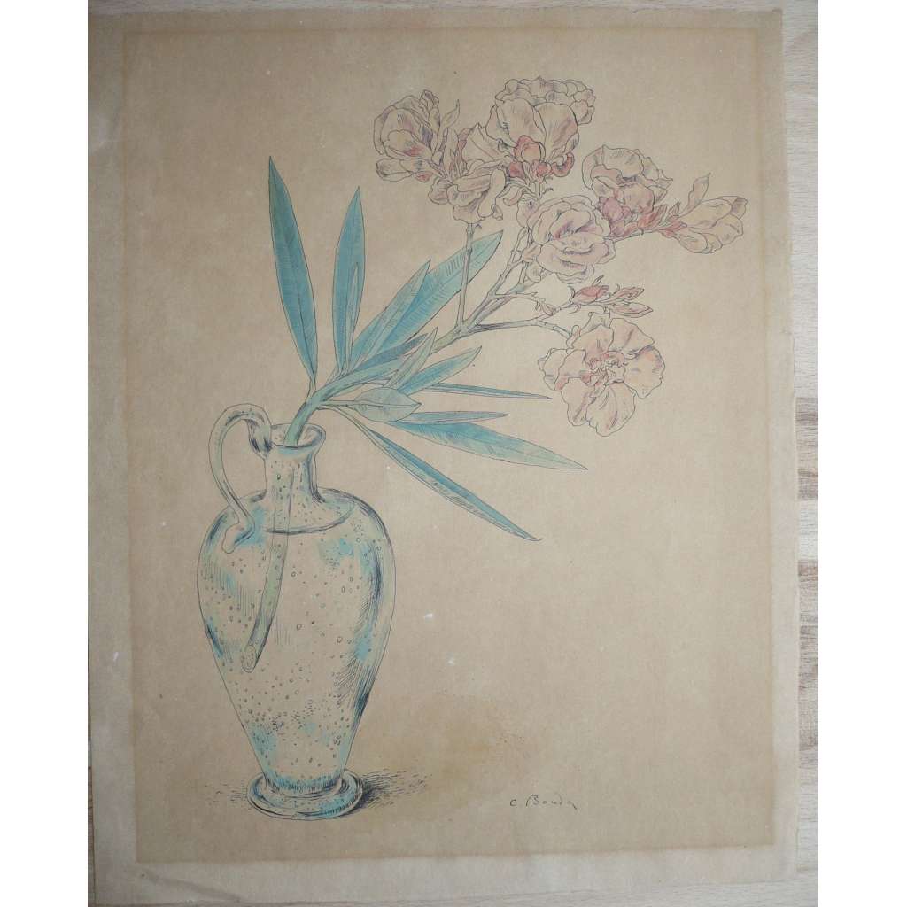 Cyril Bouda (1901 - 1984) - Váza a květina - Akvarel 1942, signovaná grafika