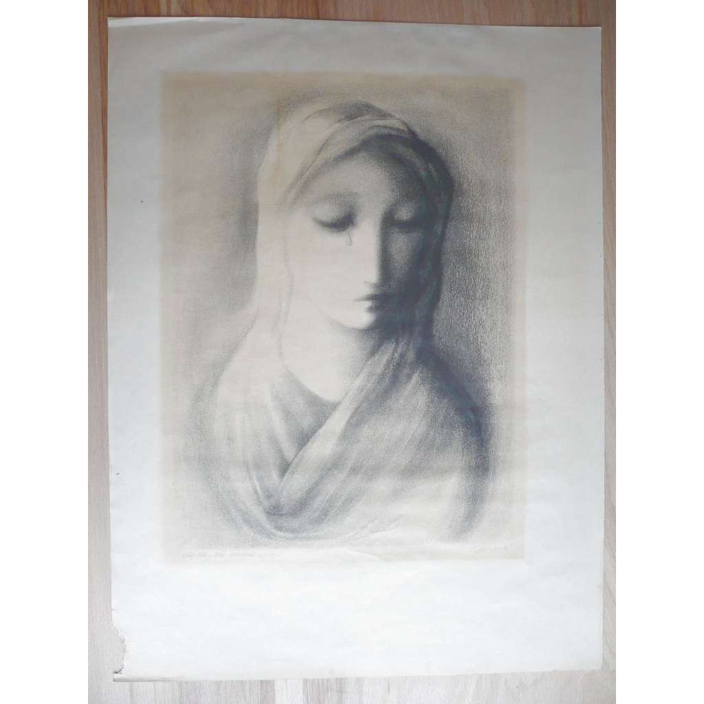 Ludmila Jiřincová (1912 - 1994) - Tvář bolestná - Originální litografie, signována grafika