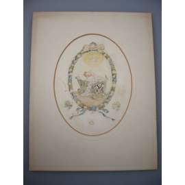 Marie Fischerová Kvěchová (1892 - 1984) - Dítě v kolébce - akvarel, grafika, nesignováno