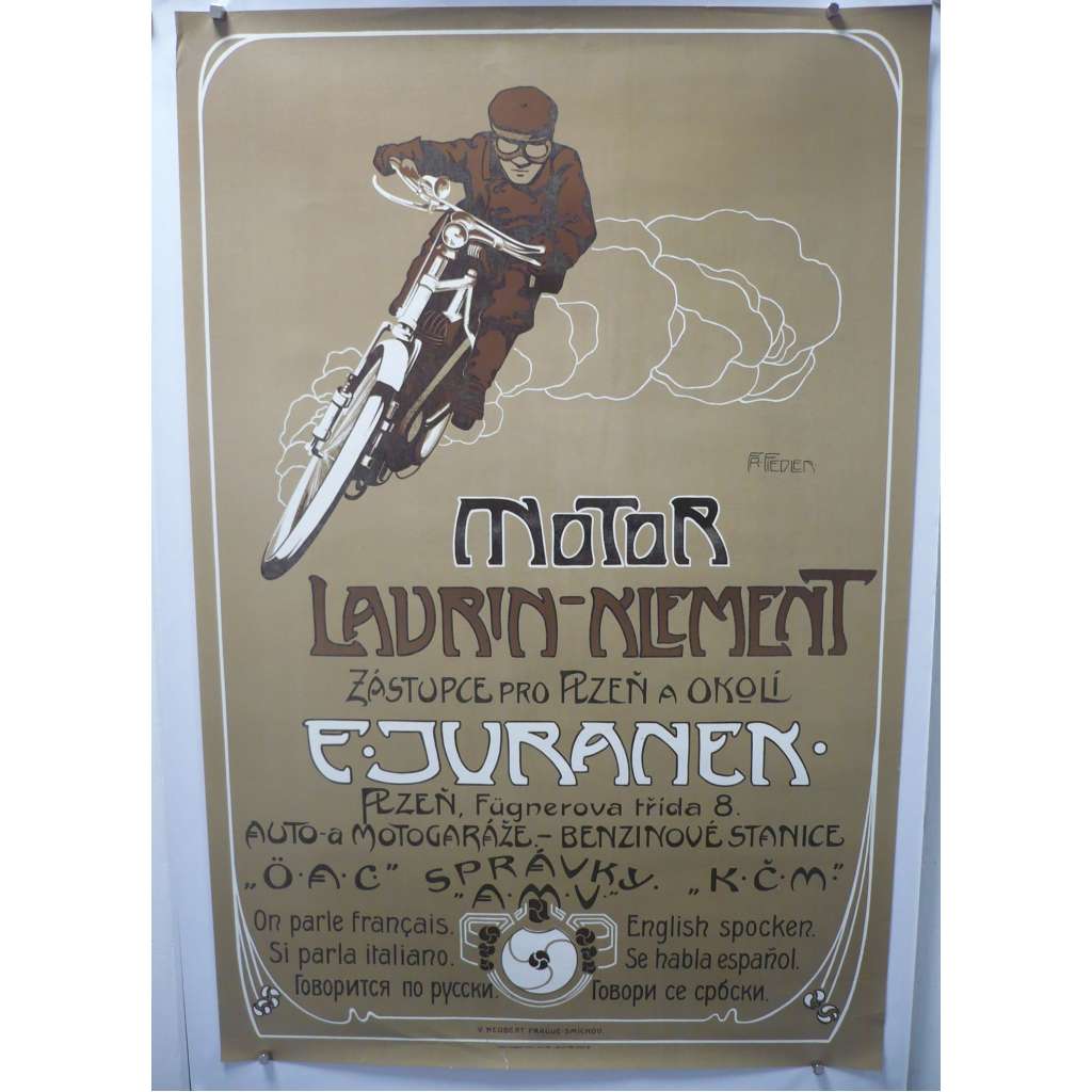 Laurin Klement - Motor, motorismus, motocykl, benzinová stanice - plakát