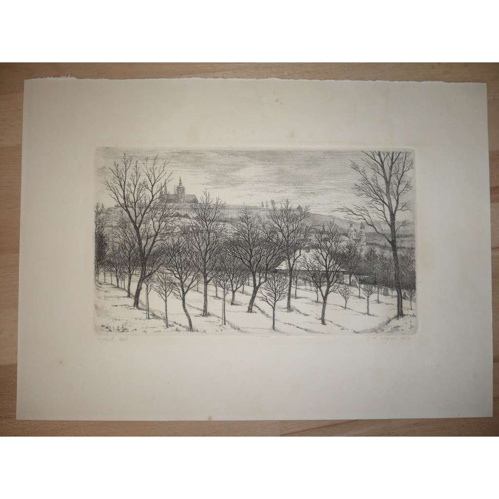 J. M. Wagner - Hradčany v zimě - lept 1954, grafika, signováno