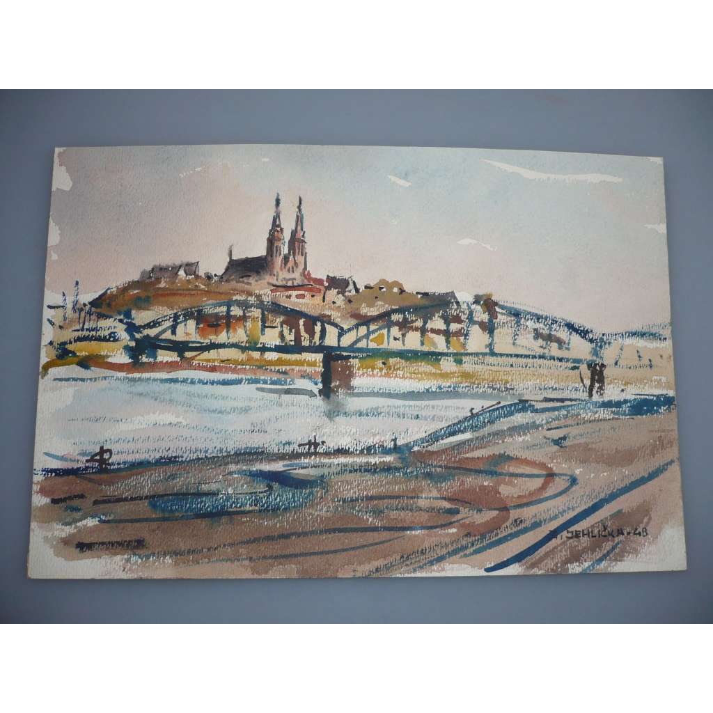 Z. Jehlička - Praha, Vyšehrad - akvarel 1948, grafika, signováno