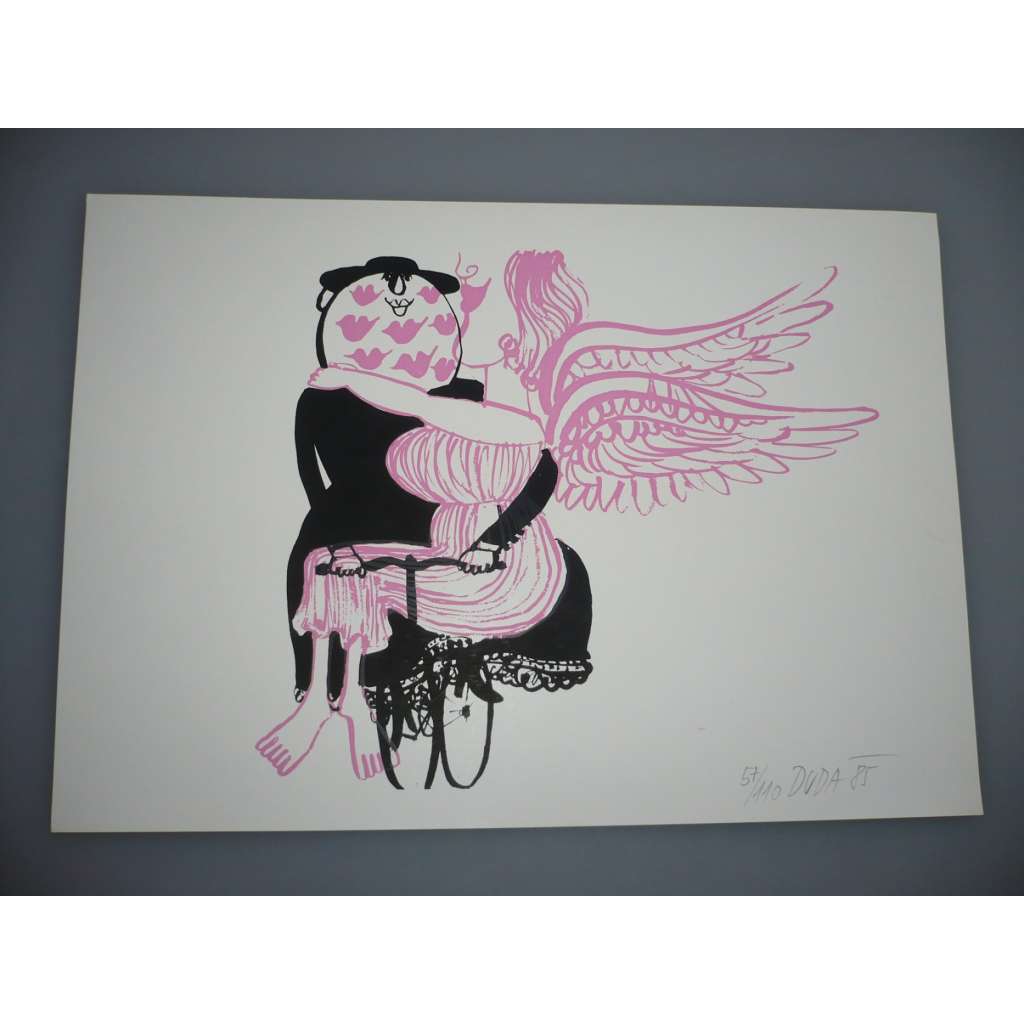 Stanislav Duda (1921 - 2008) - Anděl na kole - serigrafie 1985, grafika, signováno