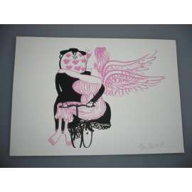 Stanislav Duda (1921 - 2008) - Anděl na kole - serigrafie 1985, grafika, signováno