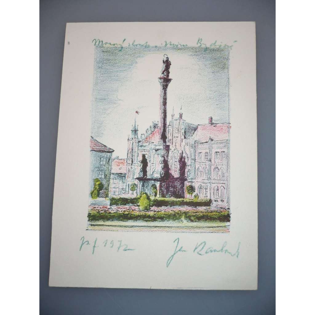 Jan Rambousek (1895 - 1976) - Morový sloup - PF 1972 - litografie, grafika, signováno