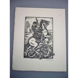 Michael Florián (1911 - 1984) - Svatý Jiří - dřevoryt, grafika, signováno