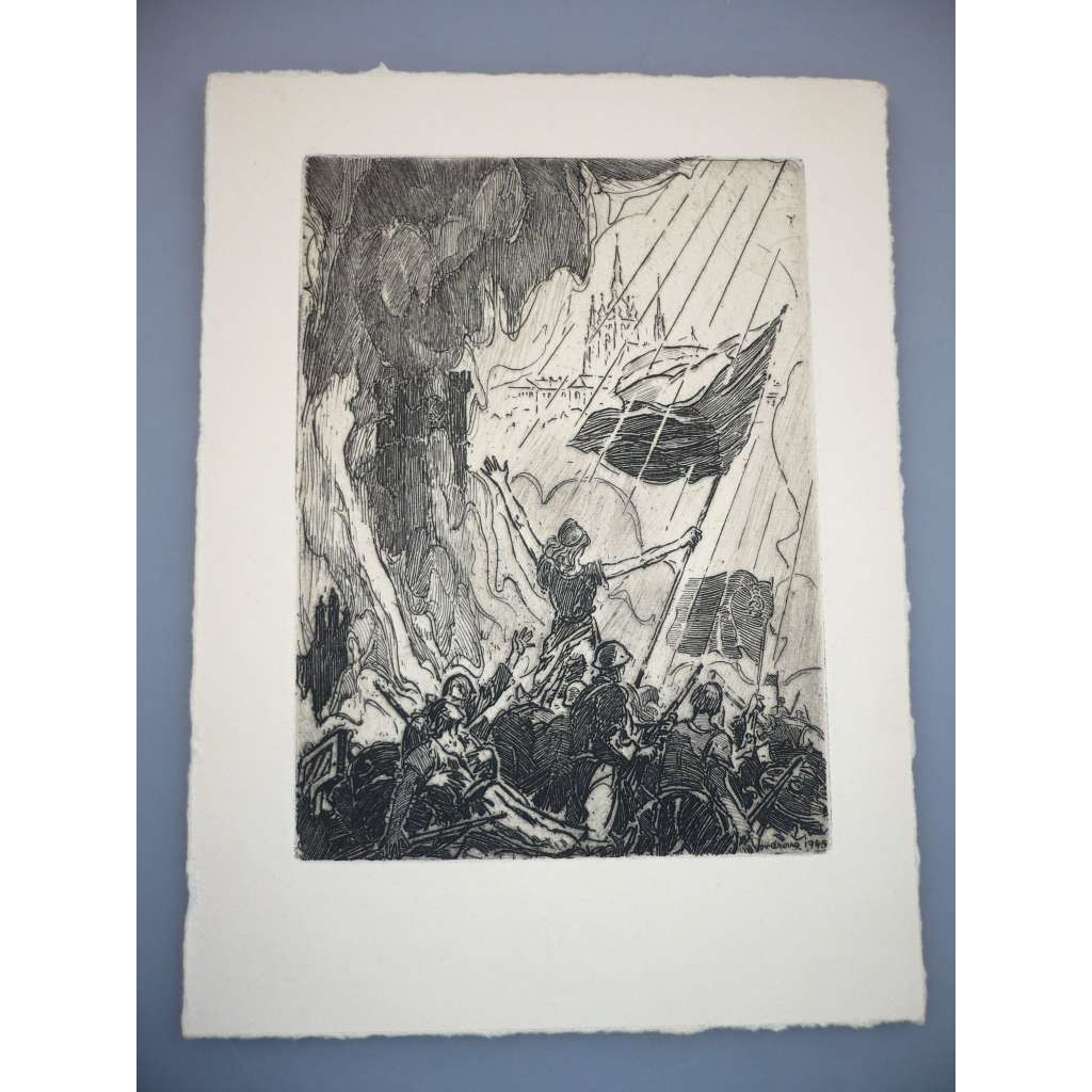 Jan Charles Vondrouš (1984 - 1970) - Libuše, vidím město veliké - lept 1945, grafika, signováno