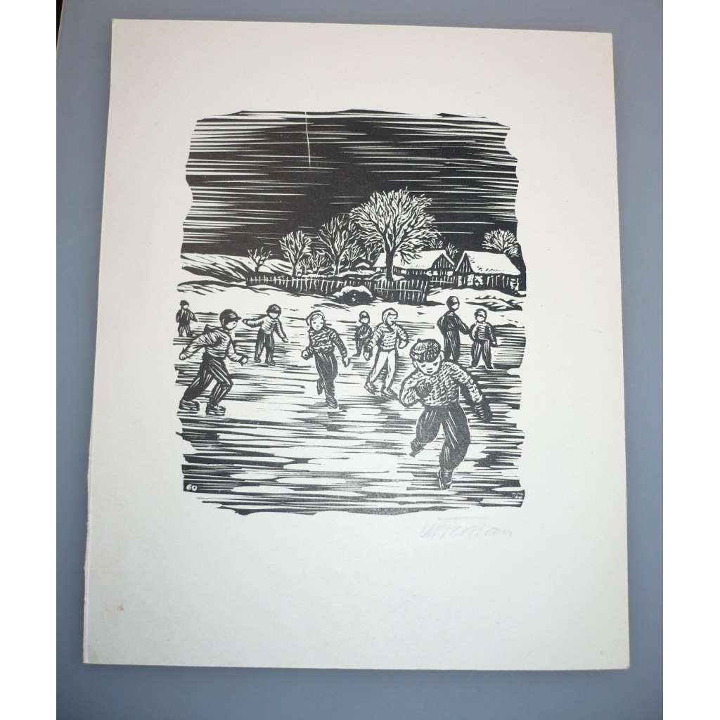 Michael Florián (1911 - 1989) - Kluziště - dřevoryt, grafika, signováno