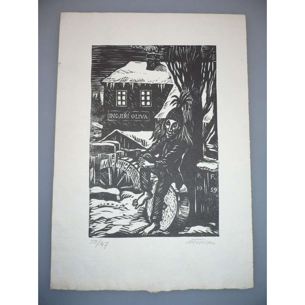 Michael Florián (1911 - 1984) - Vodník - dřevoryt, grafika, signováno