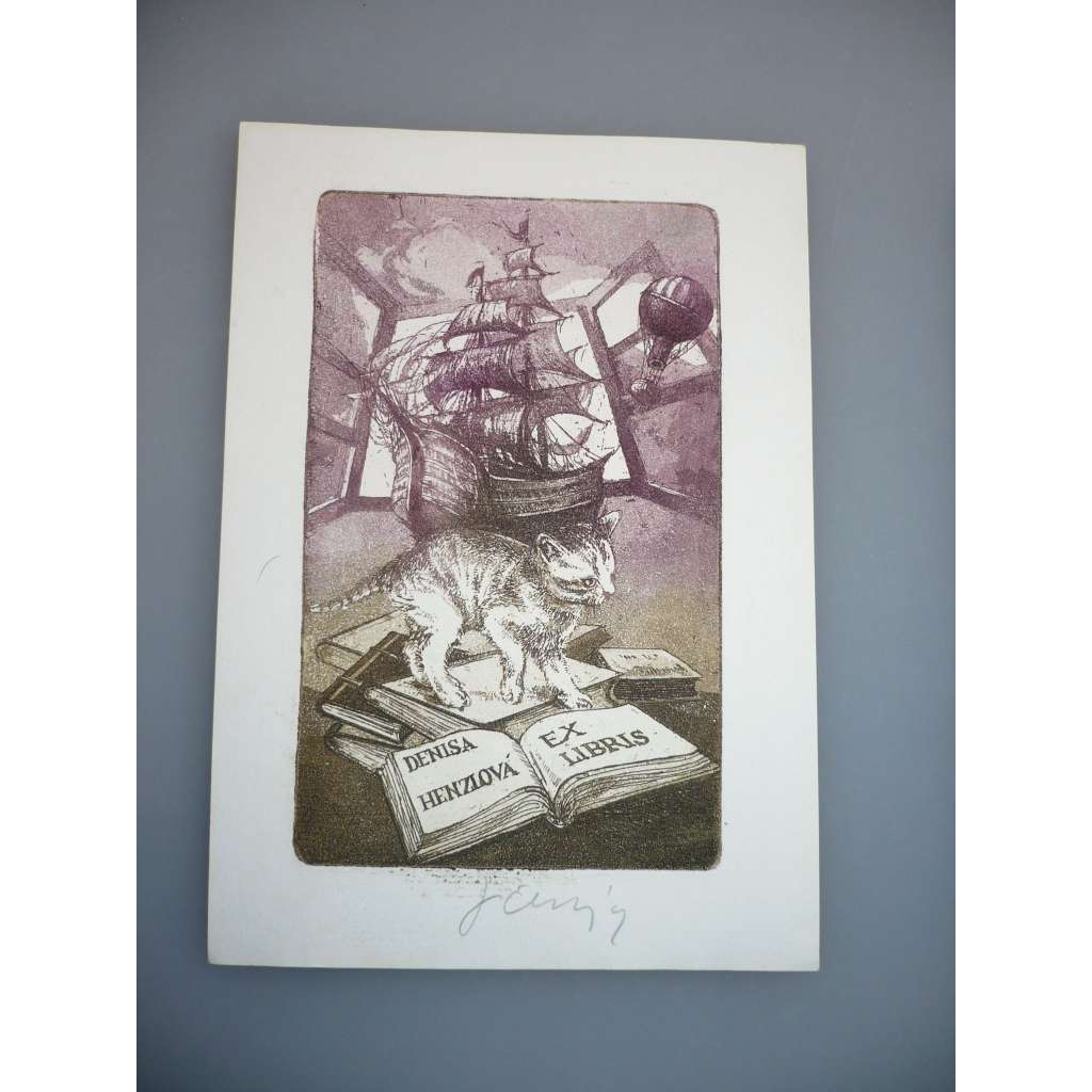 Josef Černý (1943) - EX LIBRIS - Kočka - lept, grafika, signováno