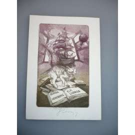 Josef Černý (1943) - EX LIBRIS - Kočka - lept, grafika, signováno