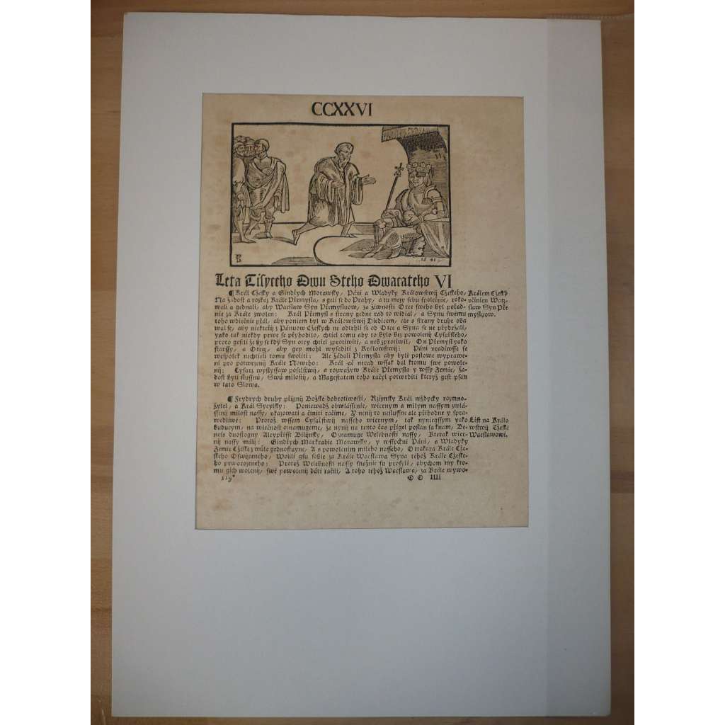 Václav Hájek z Libočan -Kronika česká, faksimile z r. 1819, list č. 226 [dřevořez, jeden list, stará grafika]