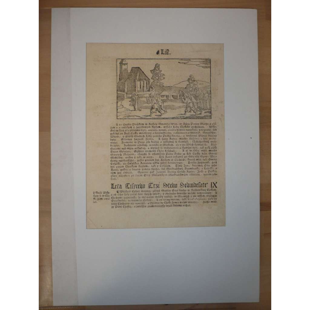 Václav Hájek z Libočan -Kronika česká, faksimile z r. 1819, list č. 350 [dřevořez, jeden list, stará grafika]