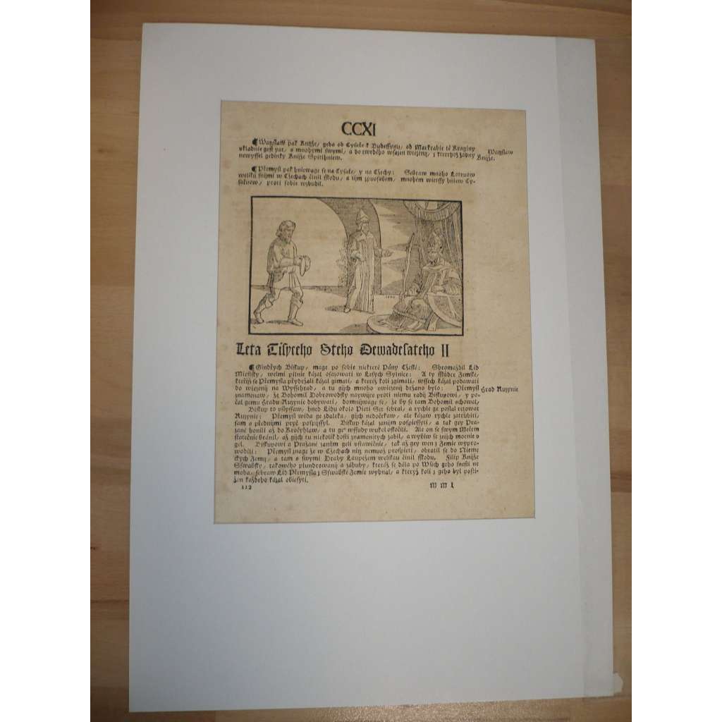 Václav Hájek z Libočan -Kronika česká, faksimile z r. 1819, list č. 211 [dřevořez, jeden list, stará grafika]