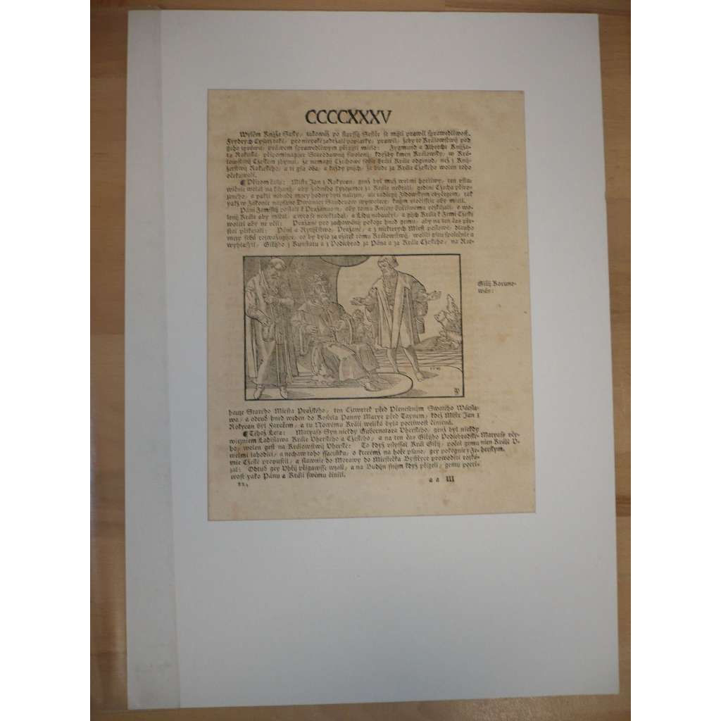 Václav Hájek z Libočan -Kronika česká, faksimile z r. 1819, list č. 435 [dřevořez, jeden list, stará grafika]