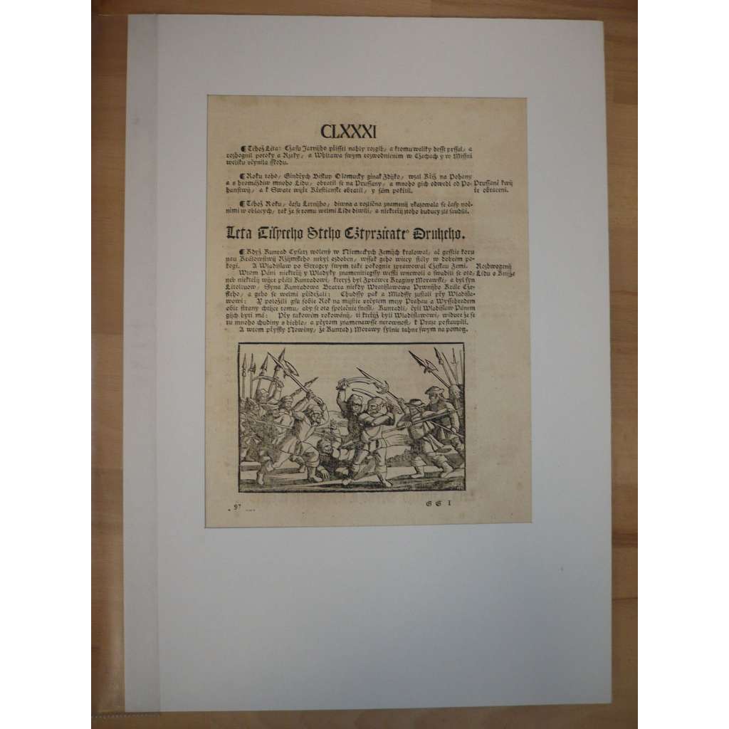 Václav Hájek z Libočan -Kronika česká, faksimile z r. 1819, list č. 181 [dřevořez, jeden list, stará grafika]