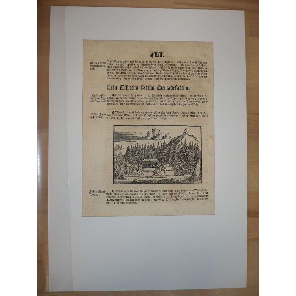 Václav Hájek z Libočan -Kronika česká, faksimile z r. 1819, list č. 208 [dřevořez, jeden list, stará grafika]