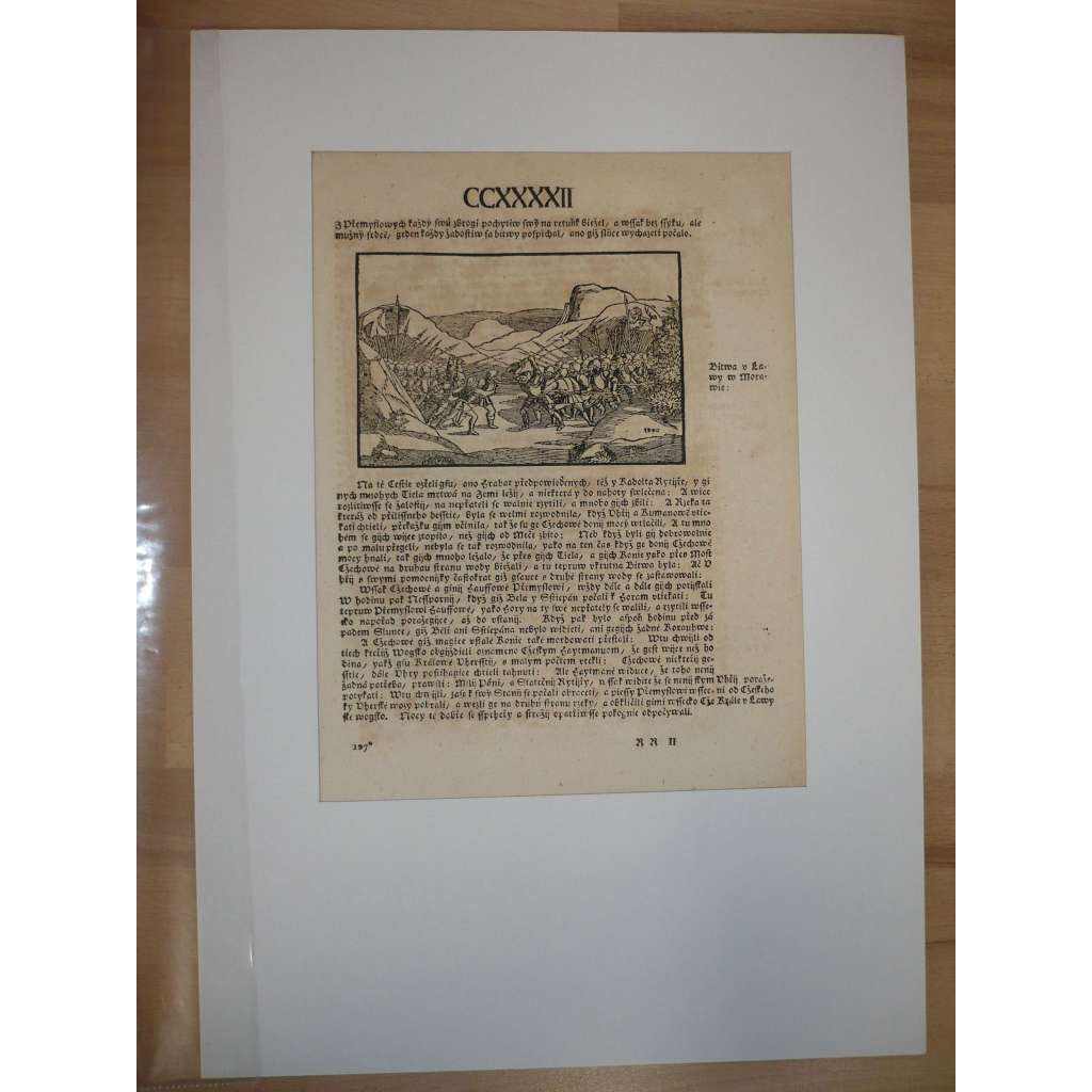 Václav Hájek z Libočan -Kronika česká, faksimile z r. 1819, list č. 242 [dřevořez, jeden list, stará grafika]